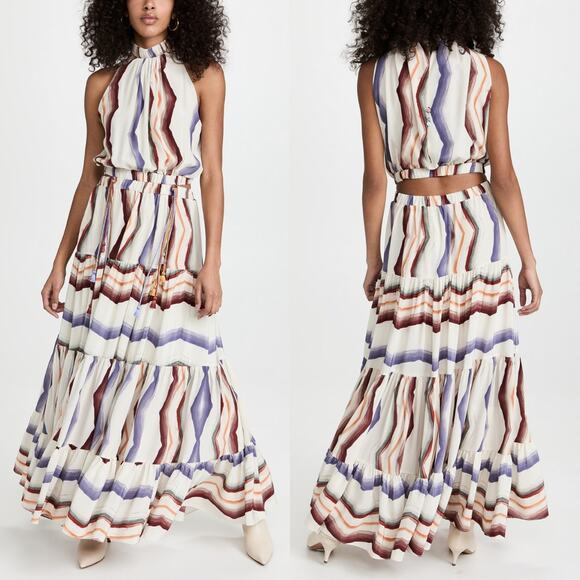 Silvia Tcherassi Nocera Maxi Dress Multicolor Print Cutout Silk Sleeveless S - Picture 1 of 7